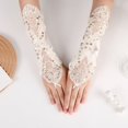 thumbnail image 2 of MEICHEN Women's Solid Color Fingerless Gloves Elegant Lace Hollow Out Sequin Decor Gloves for Wedding Party, 2 of 4