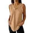 thumbnail image 2 of RKSTN Plus Size Tops for Women Sleeveless Cotton Linen Tank Top Solid Color Crew Neck Ripped Edges Spring Summer Travel Breathable Comfort Flowy Shirt Tops, 2 of 9