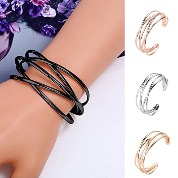 SPRING PARK Fashion Women Multilayer Cross Cuff Jewelry Gift Adjustable