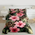 thumbnail image 2 of jejeloiu Pink Rustic Floral Twin Comforter Set,Leopard Monstera Leaf,Ultra Soft Reversible Decor,2-Piece, 2 of 8