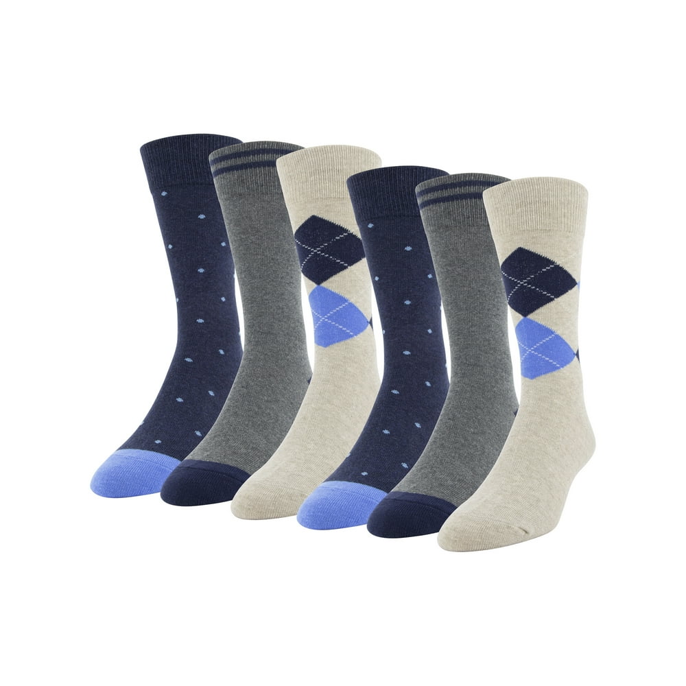 Men's Argyle Dress Crew Socks, 6 Pairs