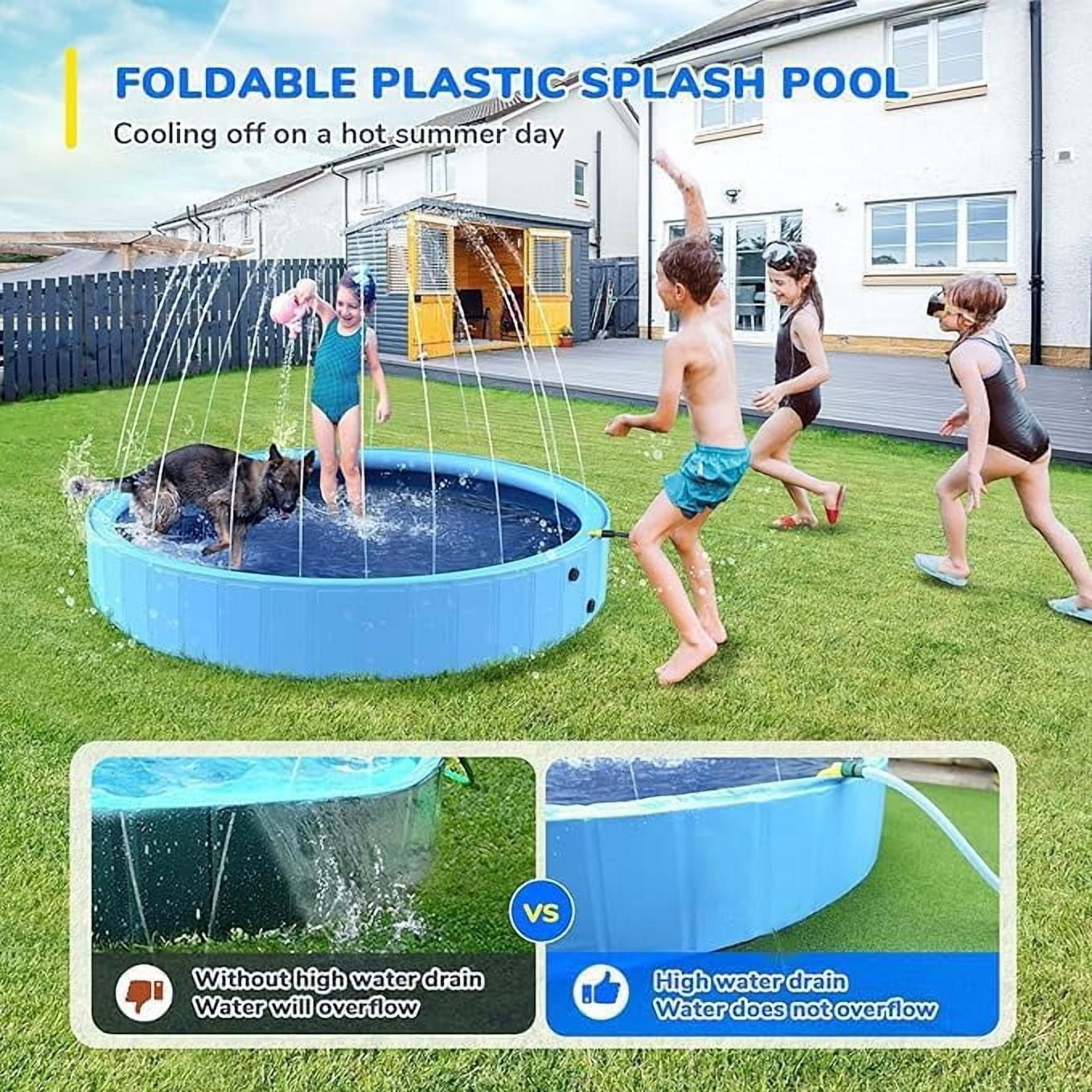 63'' Foldable Dog Pool, Sprinkler Pool for Kids, Non-Slip Heavy Duty Dogs Splash Pad for Small Dogs, Hard Plastic Kiddie Bathtubs for Backyard（2XL-162Gal）