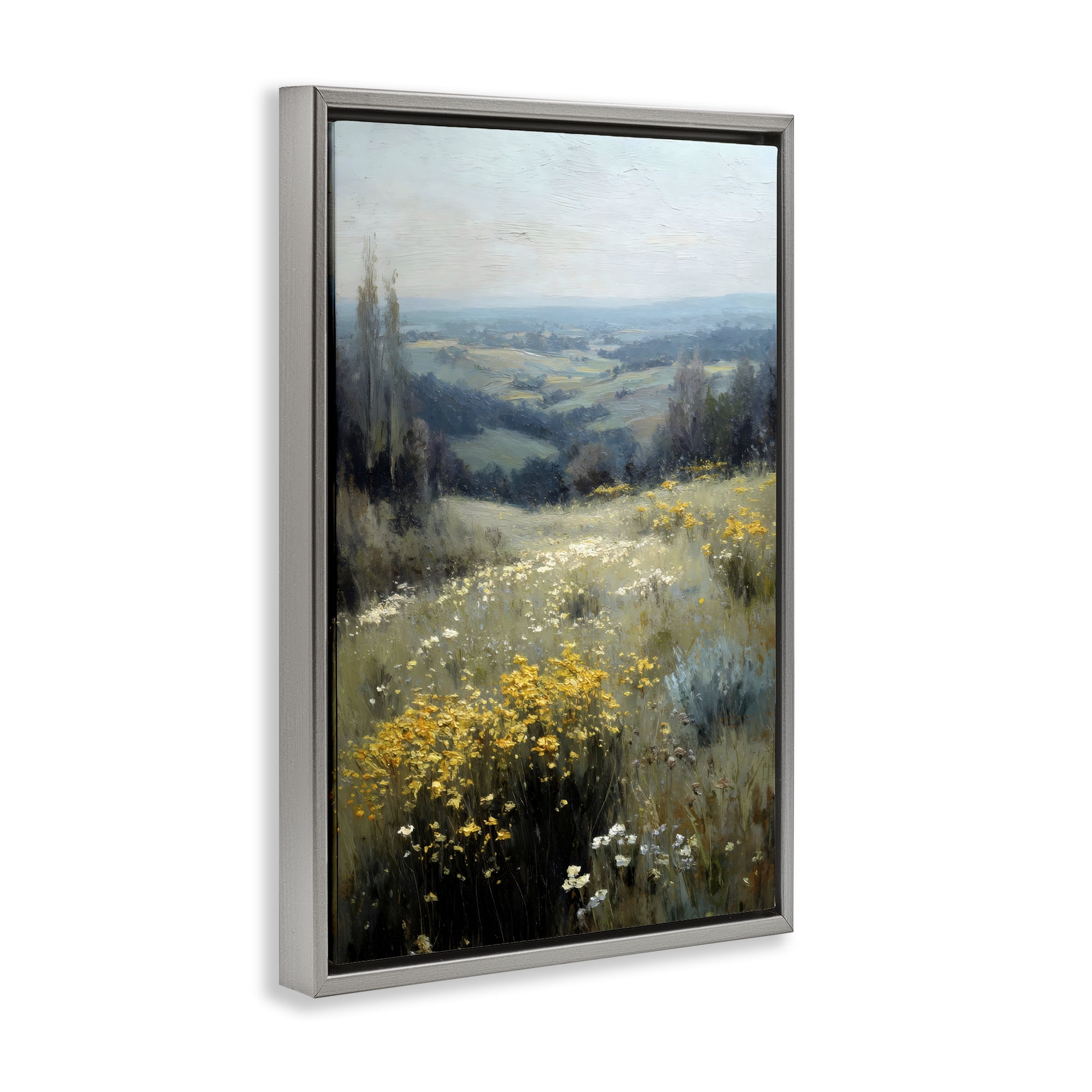 Stupell Industries Sporadic Meadow Flowers Gray Framed Floater Canvas Wall Art, design by Petal Prints Design