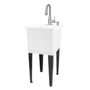 TEHILA Space Saver 16 Gallon White Utility Sink with Stainless Finish Pull-Down Faucet with Pause Mode