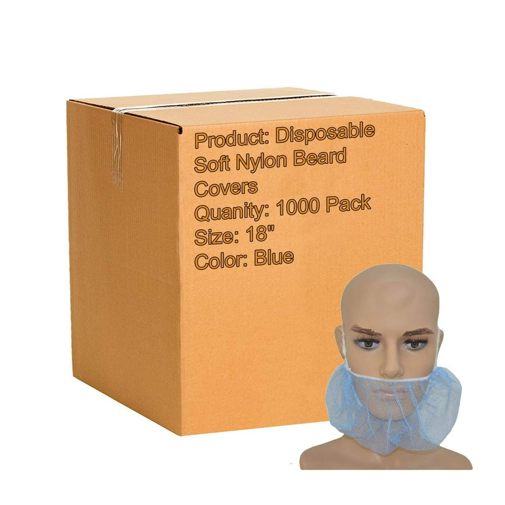 1000 Pack of Disposable Beard Covers 18". Blue beard guards. beard