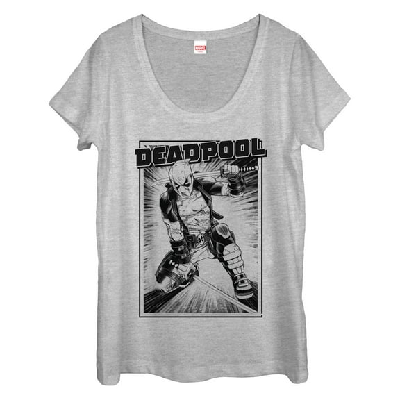 Women's Marvel Deadpool Katana Grayscale Sword Pose  Scoop Neck Athletic Heather Small