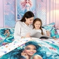 thumbnail image 4 of meiyoeat Dreamy Black Mermaid Coral Queen Bedding for Girls, Sun Wave Starfish Shell Marine Bedding Comforter Set Queen, Blue, Colorful Star Reversible, 7 Pieces, 4 of 6