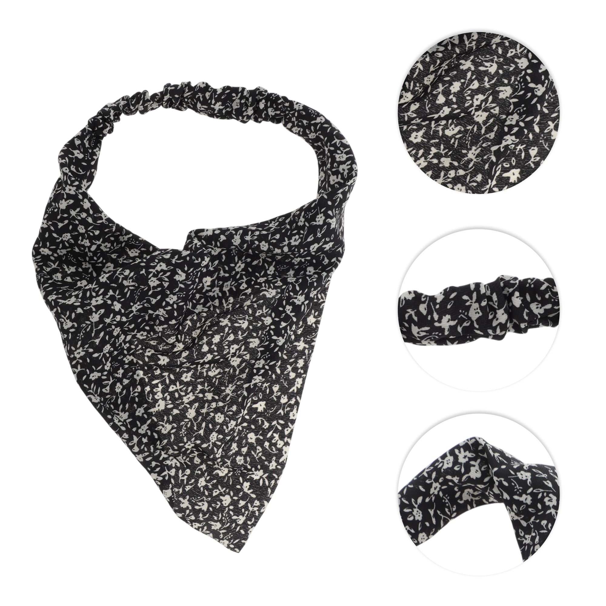Unique Bargains 1pc Fashion Ditsy Floral Headwrap 8.86''x9.65'' Black