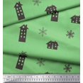 thumbnail image 3 of Soimoi Green Moss Georgette Fabric Snowflake & House Clip Art Print Fabric by Yard 42 Inch Wide, 3 of 3