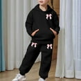 thumbnail image 2 of Letdown Girls Sweatpants Set - 2 Piece Bow Print Fashion Crewneck Hooded Sweatshirt and Jogger Sweatpants for Girls Matching Set (Black,2-3Years), 2 of 6