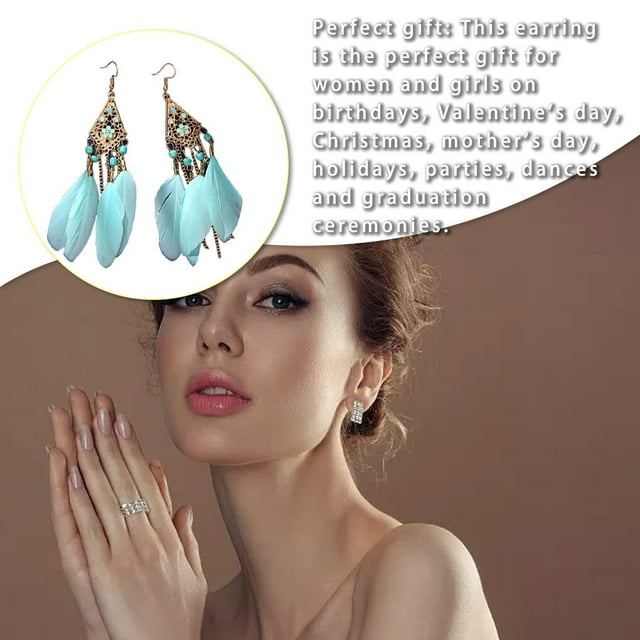 Feathers Earrings Long Drop Dangle Easy Matching Multicolor Classical Comfortable Modern Style Ear Pendants for Women Jewelry light blue