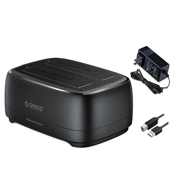 Dual-Bay Hard Drive Station USB3.0 USB HDD Docking Station with Power Adapter for 2.5/3.5 Inch HDD/SSD US PLUG