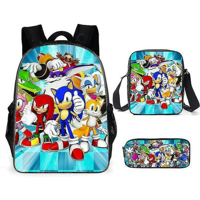 Sonic Primary School School Bag Three-piece Set Anime Cartoon Backpack Shoulder Bag Pencil Case High Quality Ultra-high Quality Advanced Customization