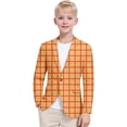 thumbnail image 2 of Rggeeun Toddler Boys Outerwear Big-Plaid Printed Woven Lapel Long Sleeve Formal Suit Cardigan Slim Fit Jacket Buttons On Fashion Casual Coat Business For Kids Fashion Wear,Khaki,7-8 Years, 2 of 4