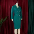 thumbnail image 5 of AURA Plus Size Double Breasted Blazer Collar Maxi Dress Elegant Long Sleeve Office Bodycon Dress with Belt, 5 of 10