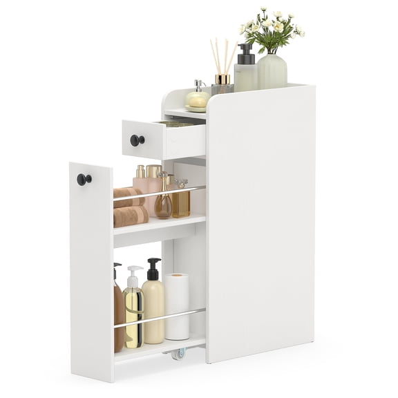 Costway Small Bathroom Storage Cabinet 4-Tier Narrow Toilet Side Storage Cabinet White