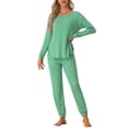 thumbnail image 2 of INSPIRE CHIC Women's Lounge Set Sweatshirt with Jogger Long Sleeve Round Neck Knit Pajama Tracksuit M Light Green, 2 of 5