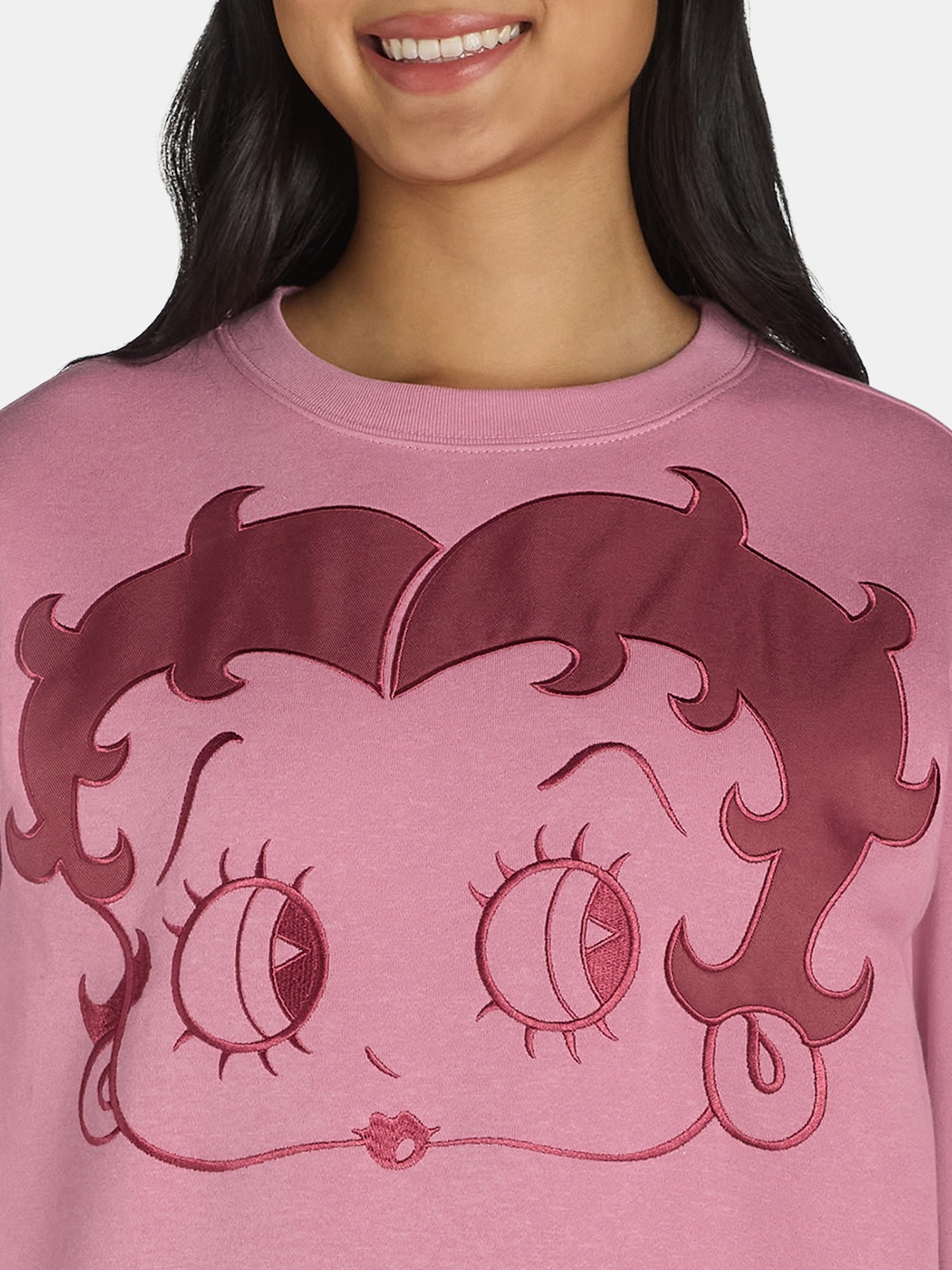 Betty Boop Women’s Embroidered Graphic Sweatshirt, Sizes XXS-XXL