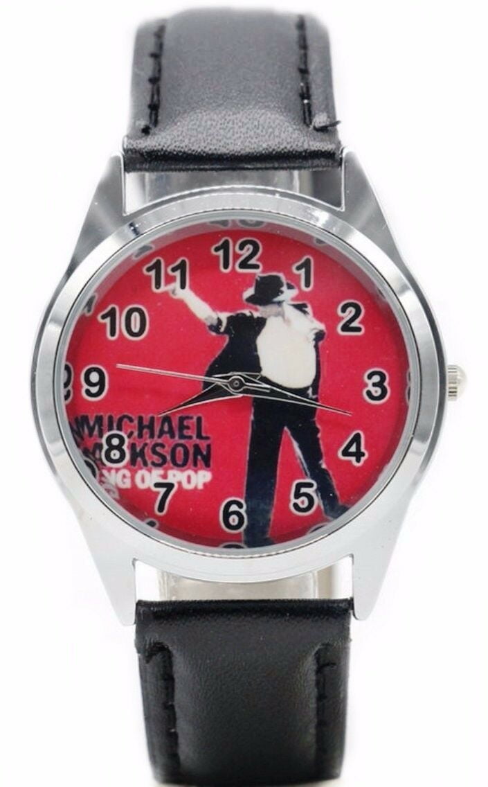 Michael Jackson Square Face Black Leather Band Wrist Watch