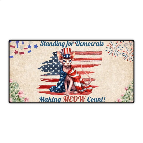 Democratic Sphynx Cat Making Meow Count Election 2024 Desk Mat Full Keyboard Mouse Pad Cat Lover Kitten Owner Gifts Idea Large Mousepad - 01001