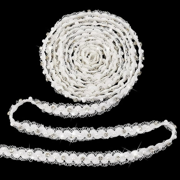 4 Yards White Pearl Lace Trim 5/8 inch Flower Lace Ribbon Pearl Fringe Applique Pearls Lace Ribbon Fabric Gimp Braid Trim Ribbon for Costume Curtain DIY Crafts Jewelry Party Decor