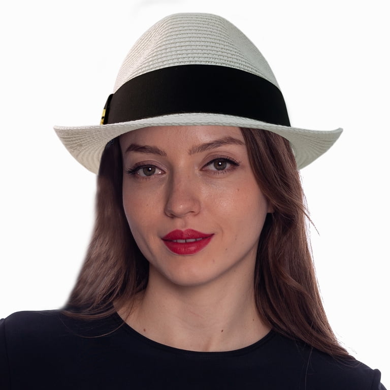 Straw Fedora Hat Panama Short Brim Packable Sun Hat Trilby  display picture 1