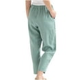 thumbnail image 2 of Linen Cropped Pants for Women Elastic Waist Solid Color Casual Straight Leg Lounge Trousers with Pockets, 2 of 8