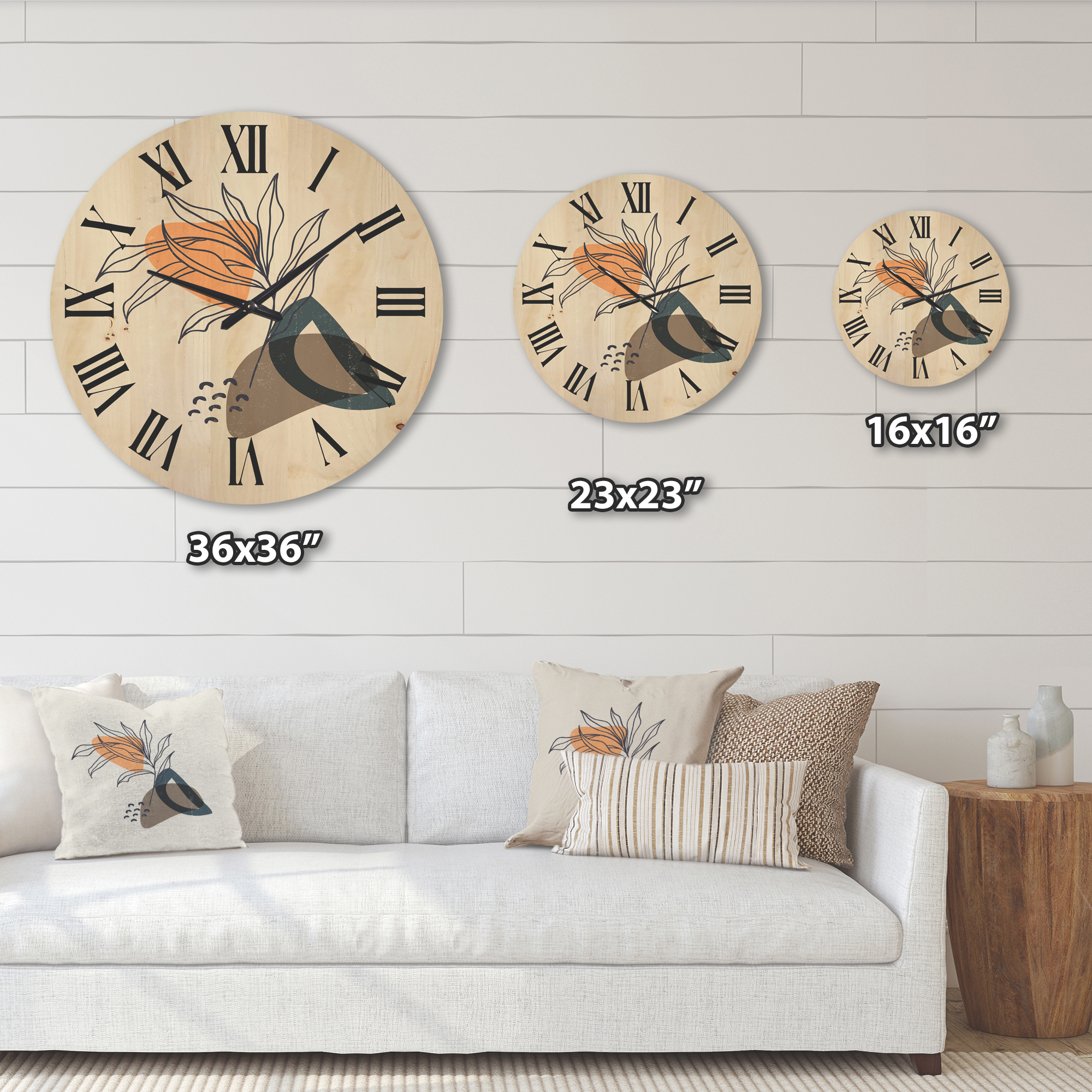 Designart 'Minimalist Shapes With Ancient Plant I' Modern Wood Wall Clock