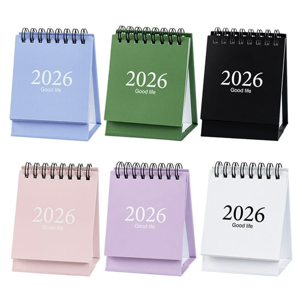 Mini calendario de escritorio (6 unidades): Planificador plegable de pie (2026/01-2027/06) para programar - Calendarios de escritorio pequeños con papel grueso