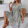 thumbnail image 3 of yillto Womens Dress Ruffle Short Sleeve Tiered Flowy Pleated Loose Mini Dress Casual Short Tshirt Dresses, 3 of 7