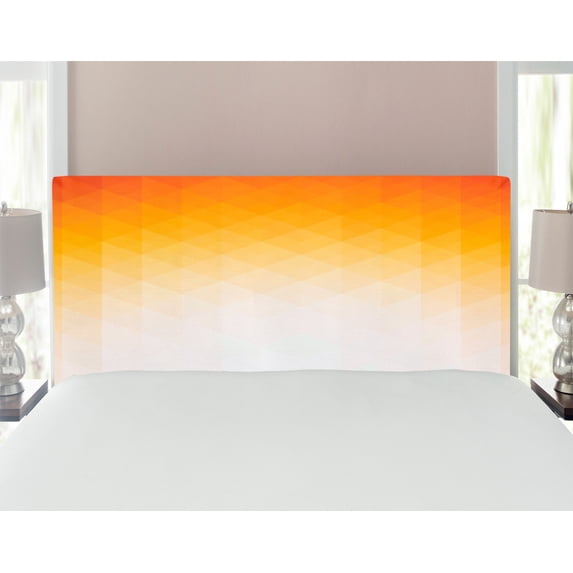 Geometric Headboard, Ombre Geometric Triangle Shape by Digital Gradient Modern Retro Style, Upholstered Decorative Metal Bed Headboard with Memory Foam, Full Size, Orange Yellow Cream, by Ambesonne