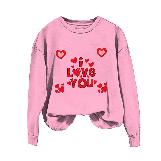 Gibobby Sudaderas para mujer Camiseta estampada de talla grande con estampado del día de San Valentín para mujer Top informal de manga larga (Rosa, L)