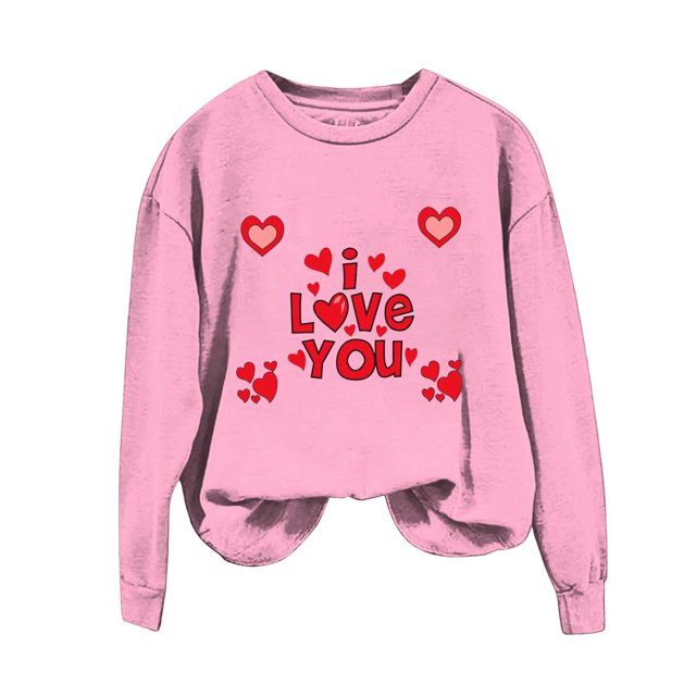 Gibobby Sudaderas para mujer Camiseta estampada de talla grande con estampado del día de San Valentín para mujer Top informal de manga larga (Rosa, S)