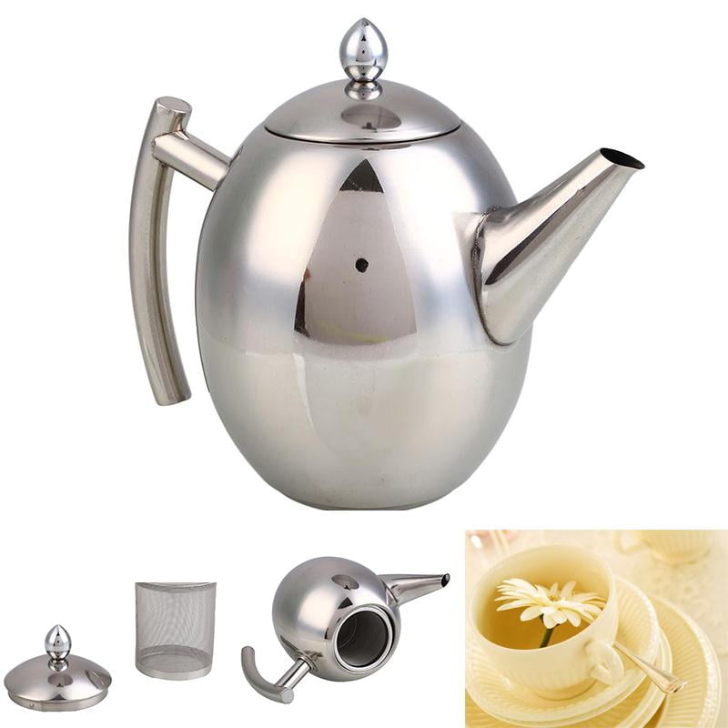 Stainless Steel Teapot Coffee Pot with Tea Leaf infuser Filter 0.8/1.6/1.8/2.3lL 