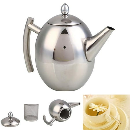 Tea Pot, Satin Polish Stainless Steel Insulated Teapot Coffee Tea Kettle Pot with Lid, Teapot Coffee Pouring Pot with Tea Infuser Strainer, Mirror Finish, 35 Oz/1 (Best Stainless Steel Teapot)