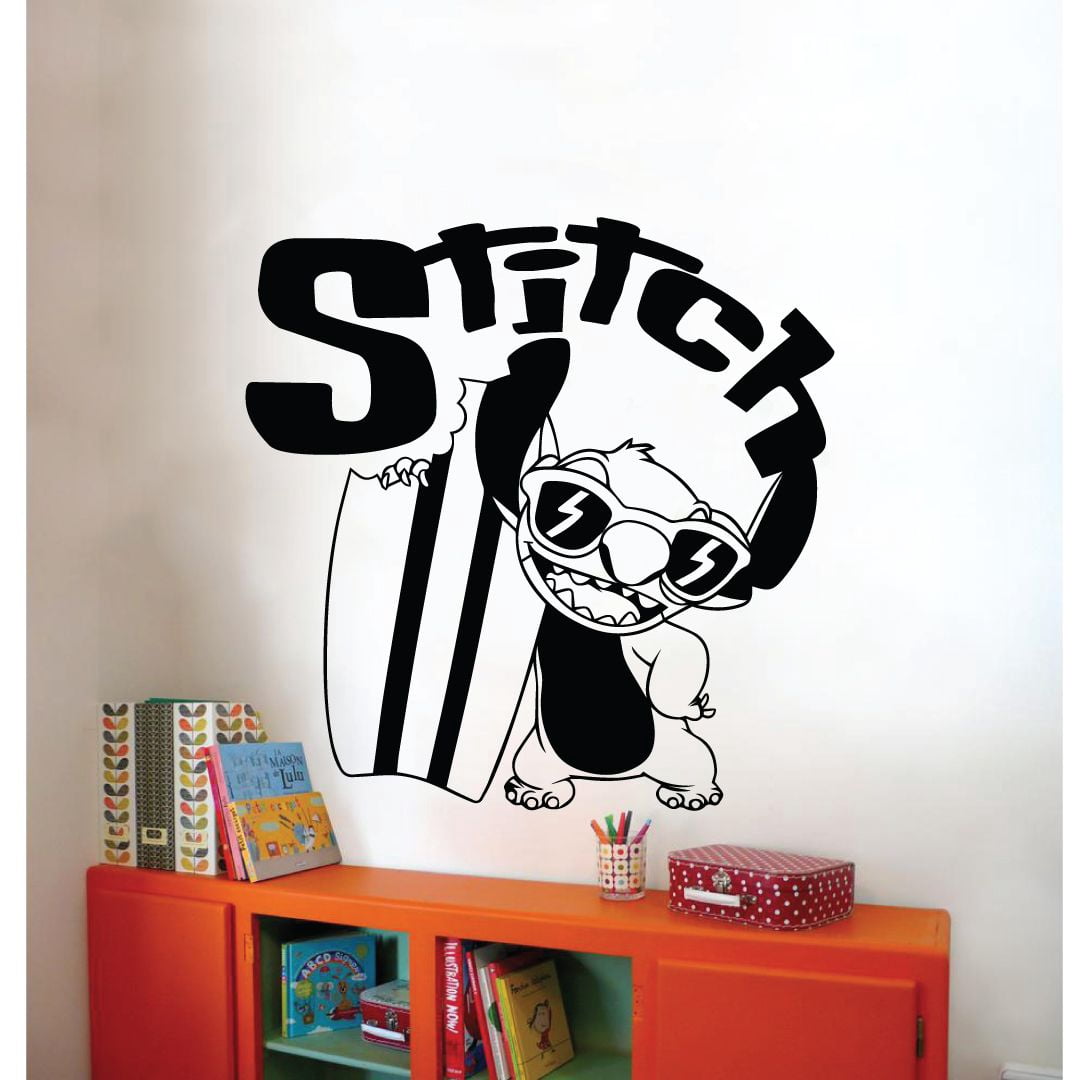 Stitch Surfboard Surf Lilo and Stitch Disney Cartoon Wall Sticker Art Decal for Boys Girls Room Bedroom Kindergarten Nursery House Fun Home Decors Stickers Wall Art Vinyl Decoration Size (28x30 inch)