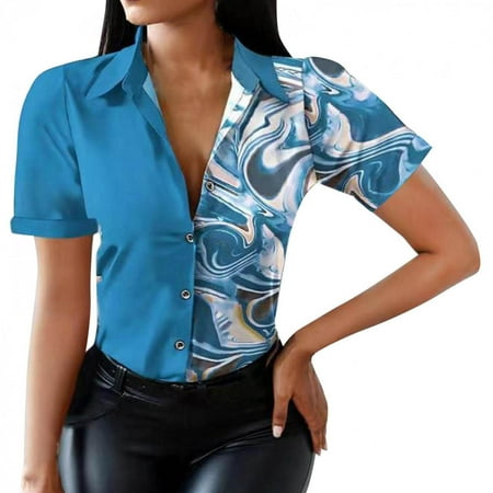 

Ziloco Short Sleeve V-Neck Blouses & Shirts Women s Button Down Blouse Casual Short Sleeve Shirt Collar Loose Fit Work Smocked Cuffs Casual Tops wo2882top Maternity Tank Top