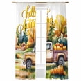thumbnail image 7 of Sheer Curtains 84 inches Long 2 Panels Set Pumpkin Truck Hello Autumn Forest Fall Thanksgiving Tiers Sheers Rod Pocket Small Window Short Curtains for Kitchen Cafe, Each 52" W x 84" L, 7 of 7