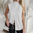 thumbnail image 2 of Fewfanhot Women's Mock Neck Knit Sleeveless Vest, Asymmetrical Wrap Split Sweater Tank, Casual Loose Fit Knitwear Top, S-XL, 2 of 7