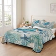 thumbnail image 2 of King Quilt Set 96''x106'', Teal Crabs Coastal Lightweight Bedspread Coverlet Set with 2 Pillow Shams, Summer Beach Coral Nautical Ocean Breathable All Season Quilt Bedding for Bedroom/Guest Room, 2 of 9