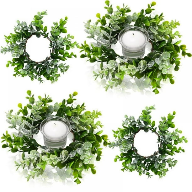 4 Piece3 Eucalyptus Candle Rings Artificial Greenery Wreath Mini