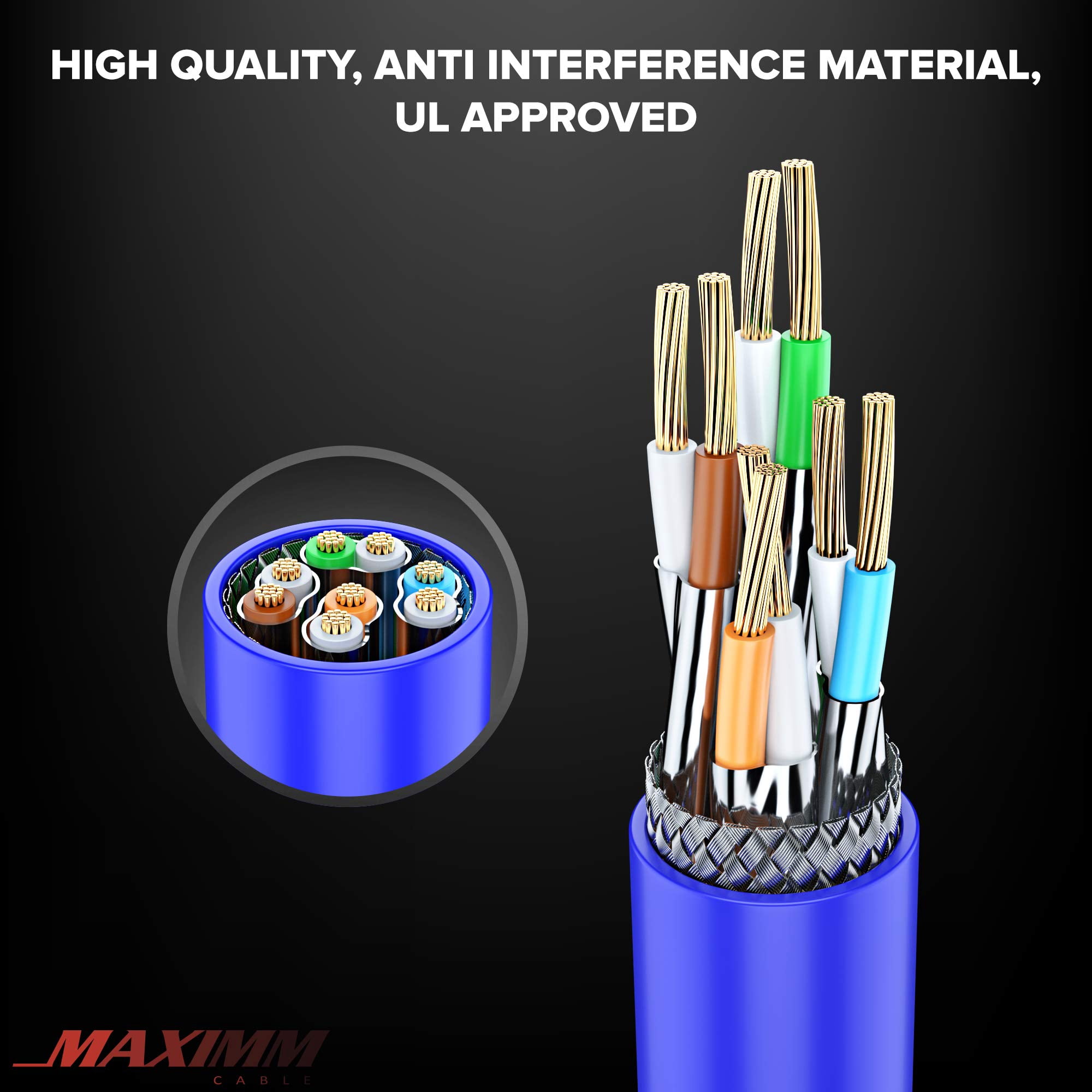 Cat7 Ethernet Cable 75 Ft - RJ45 Connector - Double Shielded STP - 10 Gigabit 600MHZ - Cat 7 High Speed RJ45 LAN Wire for Router, Modem, Gaming, Hub - Blue - 75 FT.