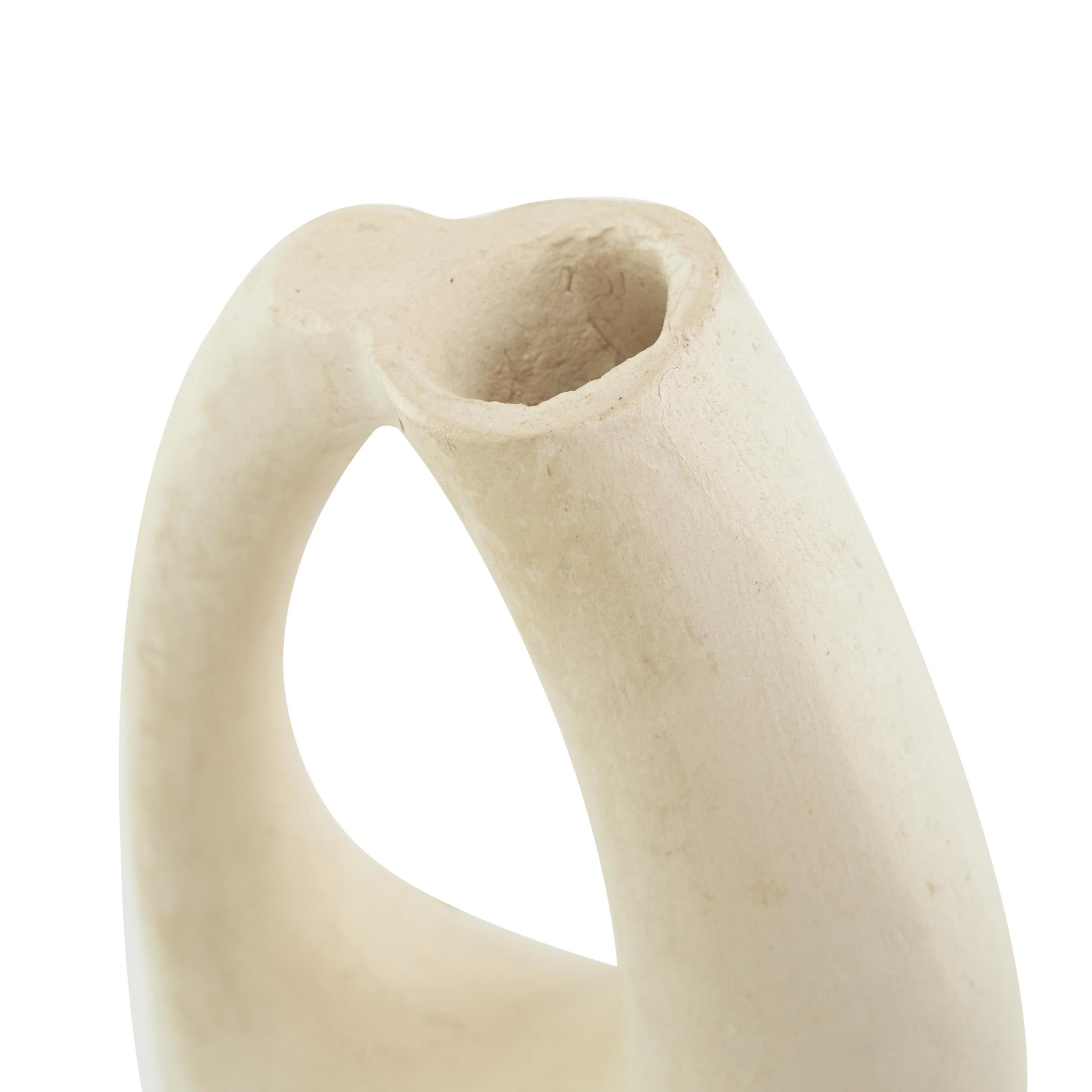 DecMode 18" Abstract Curved Beige Paper Mache Vase with Handle