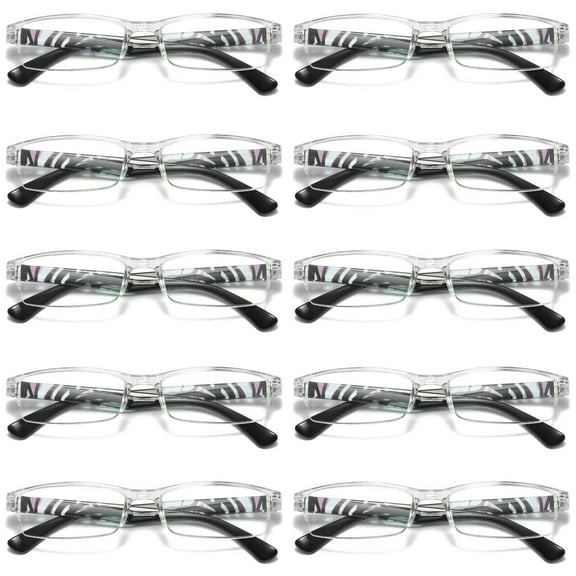 10 Pairs Womens Slim Rectangle Half Frame Blue Light Blocking Reading Glasses Readers 0.75