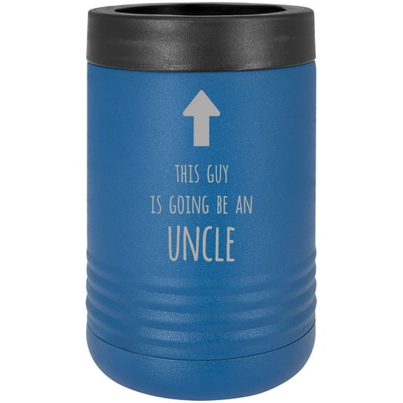 This Guy is Going to be an Uncle Stainless Steel Engraved Insulated Beer Beverage Holder Can Cooler, Blue