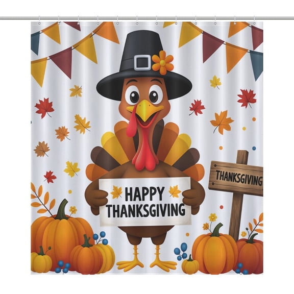 Happy Thanksgiving Pumpkin Turkey Shower Curtain Ornament Bathroom Curtains with Fabric Bathroom Decor