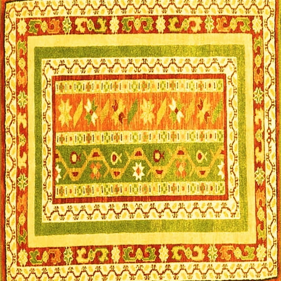 Ahgly Company Machine Washable Indoor Square Oriental Yellow Traditional Area Rugs, 4' Square
