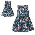 thumbnail image 2 of Uuszgmr girls dresses Kids Girls Toddler Sleeveless Flower Floral Print Girls Casual Flared Dress Cloths easter dresses Navy,Size:12-18 Months, 2 of 9