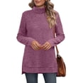 thumbnail image 2 of 1PCS Solid Color Turtleneck Loose T-Shirt-Purple-S, 2 of 5