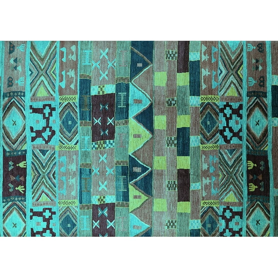 Ahgly Company Machine Washable Indoor Rectangle Southwestern Turquoise Blue Country Area Rugs, 5' x 7'